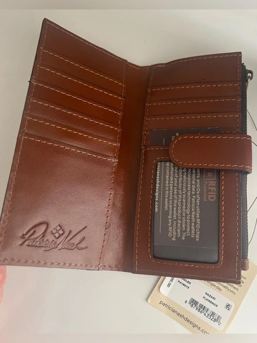 Patricia Nash Tooled Leather Wallet Brown Floral RFID Zip Clutch Embossed New